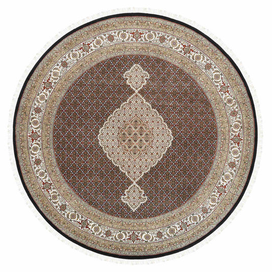 Fine Oriental Wool Hand Knotted Rug Black Ivory 10.0X10.0 -O062632