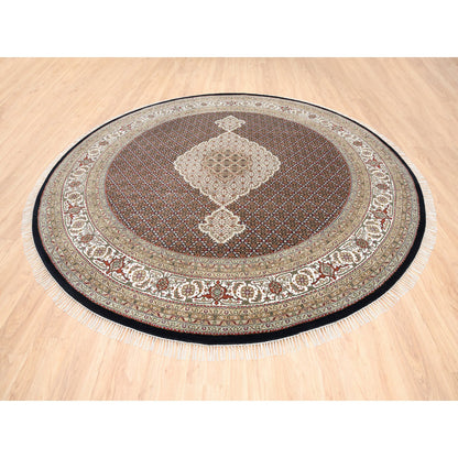 Fine Oriental Wool Hand Knotted Rug Black Ivory 10.0X10.0 -O062632