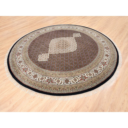 Fine Oriental Wool Hand Knotted Rug Black Ivory 10.0X10.0 -O062632