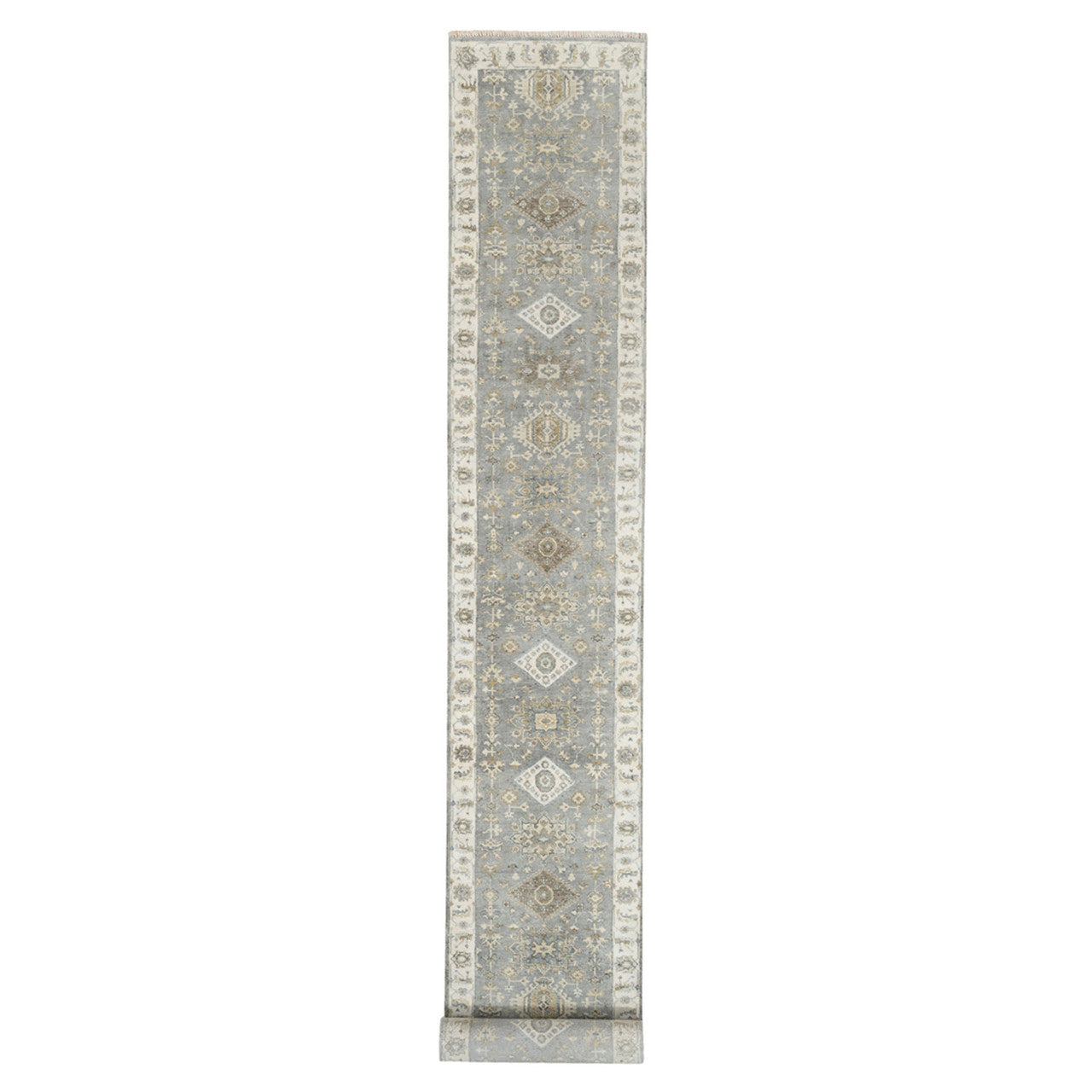 Gray 2'8" x 17'10" Heriz Hand knotted Wool Rug - Sku: O062646
