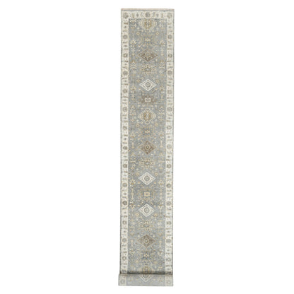 Heriz Wool Hand Knotted Rug Grey Ivory 2.8X17.10 -O062646