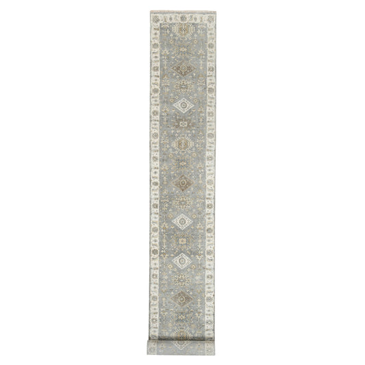 Heriz Wool Hand Knotted Rug Grey Ivory 2.8X17.10 -O062646