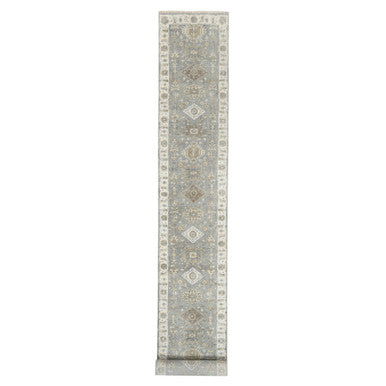 Heriz Wool Hand Knotted Rug Grey Ivory 2.8X17.10 -O062646