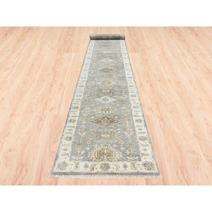 Heriz Wool Hand Knotted Rug Grey Ivory 2.8X17.10 -O062646