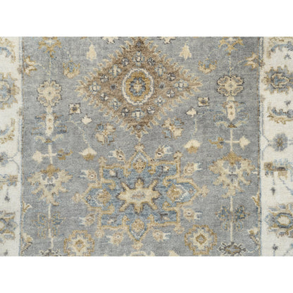 Heriz Wool Hand Knotted Rug Grey Ivory 2.8X17.10 -O062646