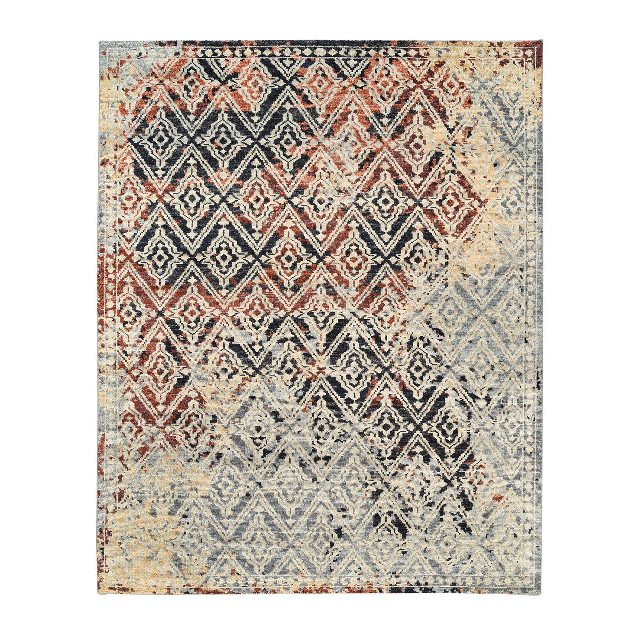Black 8'1" x 10'1" Tribal & Geometric Hand knotted Wool Rug - Sku: O062649