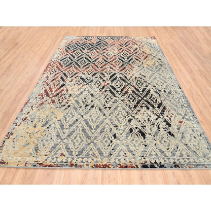 Tribal & Geometric Wool Hand Knotted Rug Black No Border 8.1X10.1 -O062649