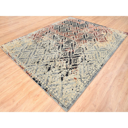 Tribal & Geometric Wool Hand Knotted Rug Black No Border 8.1X10.1 -O062649