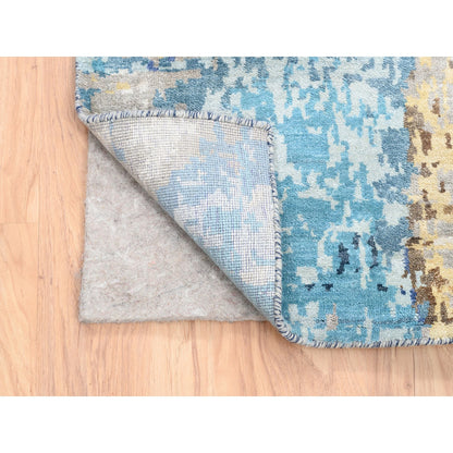 Modern and Contemporary Wool & Silk Hand Knotted Rug Blue No Border 3.10X11.8 -O062650