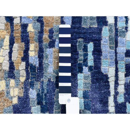 Modern and Contemporary Wool & Silk Hand Knotted Rug Blue No Border 3.10X11.8 -O062650