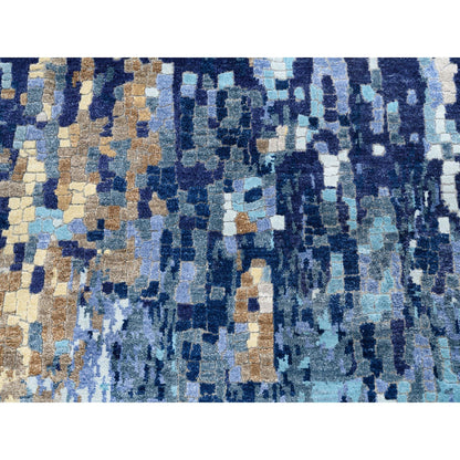 Modern and Contemporary Wool & Silk Hand Knotted Rug Blue No Border 3.10X11.8 -O062650