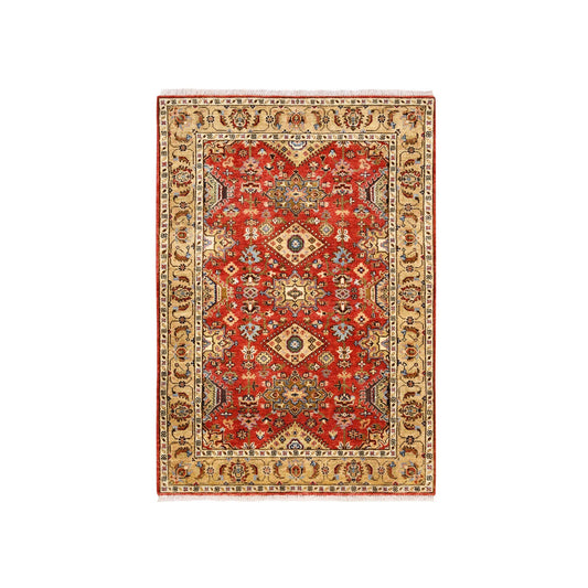 Heriz Wool Hand Knotted Rug Red Gold 4.1X6.0 -O062651