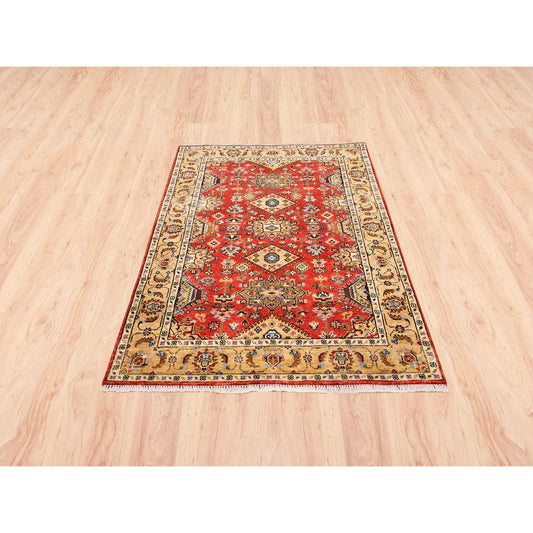 Heriz Wool Hand Knotted Rug Red Gold 4.1X6.0 -O062651