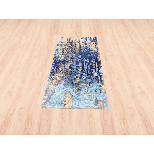 Modern and Contemporary Wool & Silk Hand Knotted Rug Blue No Border 2.6X5.10 -O062661