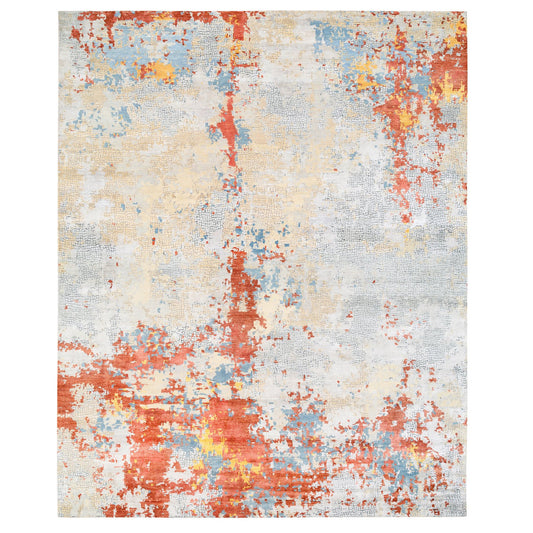 Modern and Contemporary Wool & Silk Hand Knotted Rug Grey No Border 11.8X15.0 -O062675