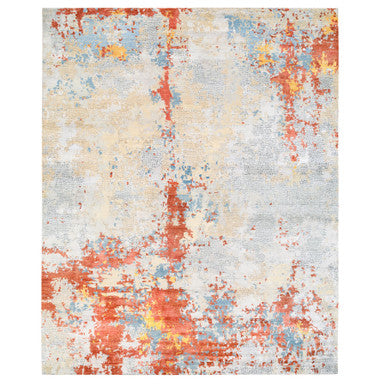 Modern and Contemporary Wool & Silk Hand Knotted Rug Grey No Border 11.8X15.0 -O062675