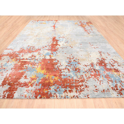 Modern and Contemporary Wool & Silk Hand Knotted Rug Grey No Border 11.8X15.0 -O062675