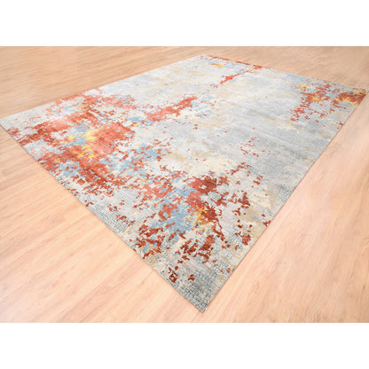Modern and Contemporary Wool & Silk Hand Knotted Rug Grey No Border 11.8X15.0 -O062675