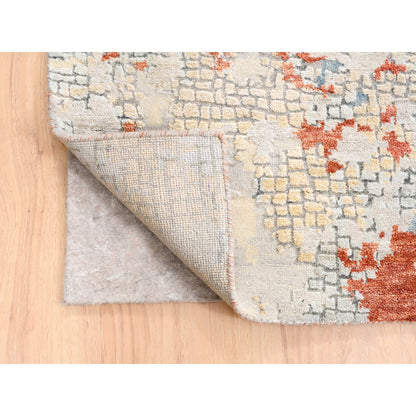 Modern and Contemporary Wool & Silk Hand Knotted Rug Grey No Border 11.8X15.0 -O062675