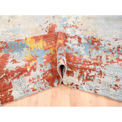 Modern and Contemporary Wool & Silk Hand Knotted Rug Grey No Border 11.8X15.0 -O062675