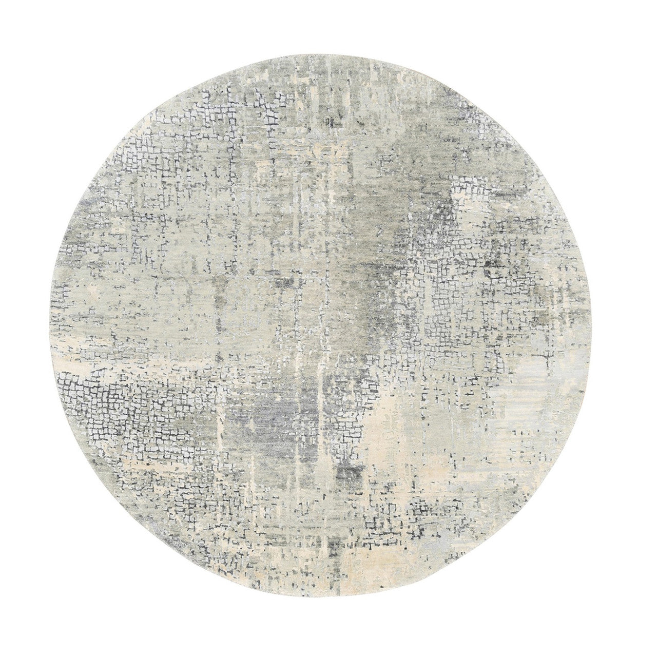 Gray 5'9" x 5'10" Modern and Contemporary Hand knotted Wool/Silk Rug - Sku: O062682