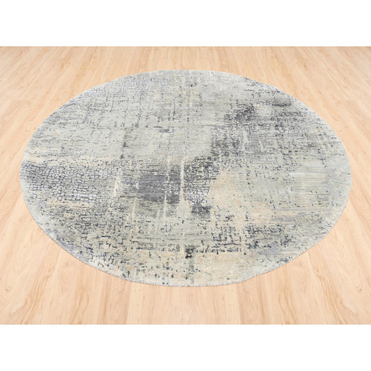 Modern and Contemporary Wool & Silk Hand Knotted Rug Grey No Border 5.9X5.10 -O062682