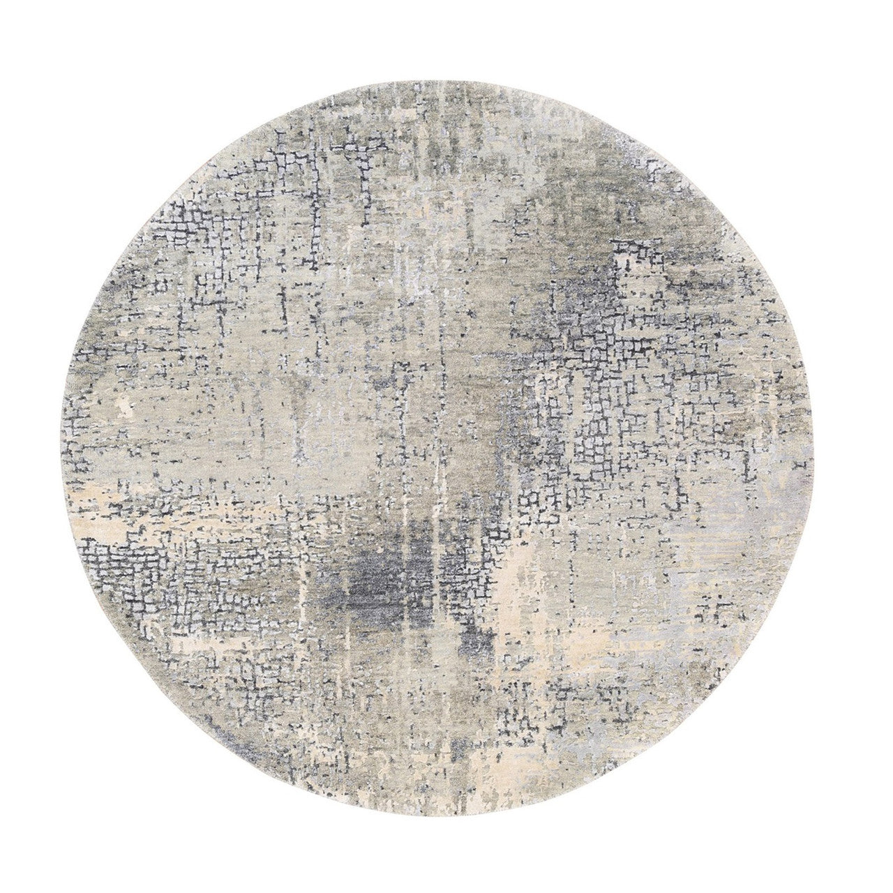 Gray 4'10" x 4'10" Modern and Contemporary , , , Dark , Light Gre Hand knotted Wool/Silk Rug - Sku: O062683