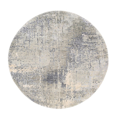 Modern and Contemporary Wool & Silk Hand Knotted Rug Grey Ivory, Charcoal Gray, Beige, Dark Brown, Light Gre 4.10X4.10 -O062683