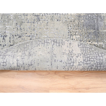 Modern and Contemporary Wool & Silk Hand Knotted Rug Grey Ivory, Charcoal Gray, Beige, Dark Brown, Light Gre 4.10X4.10 -O062683