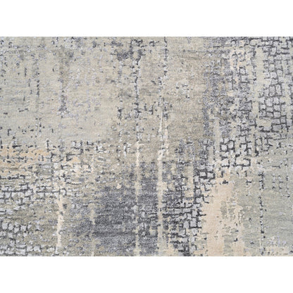 Modern and Contemporary Wool & Silk Hand Knotted Rug Grey Ivory, Charcoal Gray, Beige, Dark Brown, Light Gre 4.10X4.10 -O062683