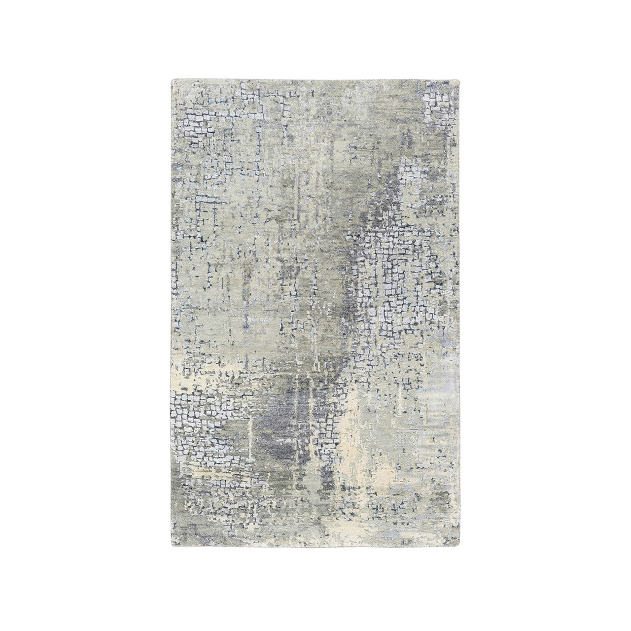 Modern and Contemporary Wool & Silk Hand Knotted Rug Grey No Border 3.0X5.0 -O062686