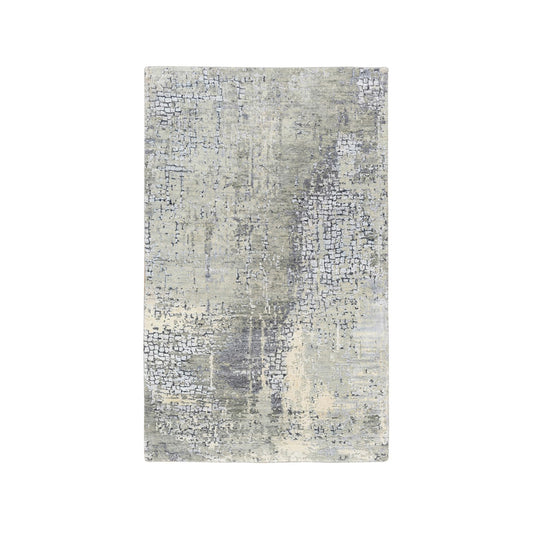 Modern and Contemporary Wool & Silk Hand Knotted Rug Grey No Border 3.0X5.0 -O062686