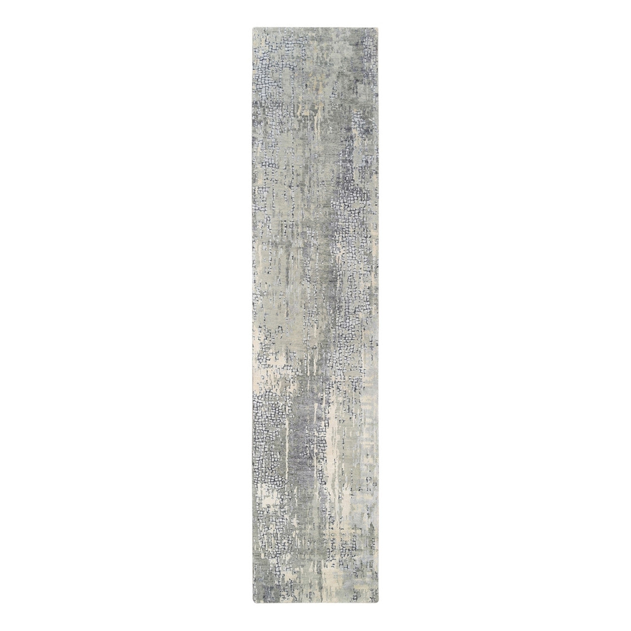 Gray 2'6" x 11'8" Modern and Contemporary Hand knotted Wool/Silk Rug - Sku: O062690