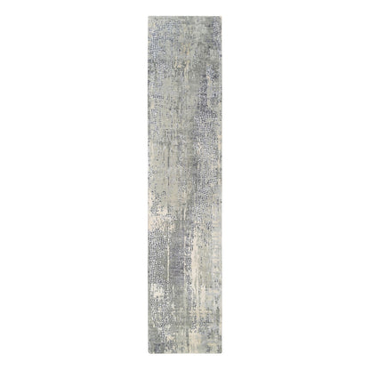 Modern and Contemporary Wool & Silk Hand Knotted Rug Grey No Border 2.6X11.8 -O062690