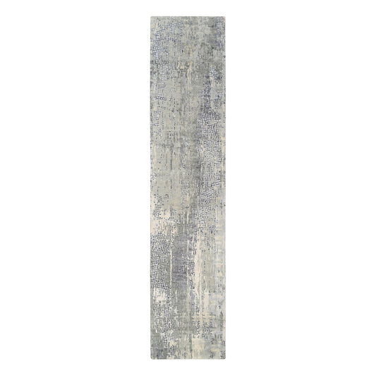 Modern and Contemporary Wool & Silk Hand Knotted Rug Grey No Border 2.6X11.8 -O062690