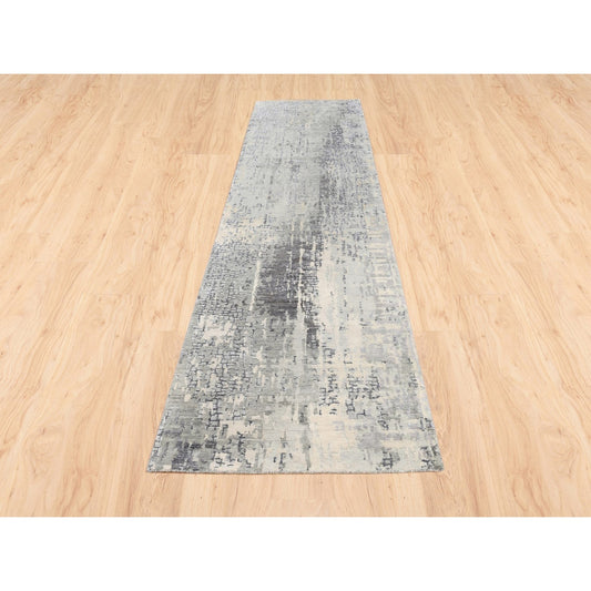 Modern and Contemporary Wool & Silk Hand Knotted Rug Grey No Border 2.6X11.8 -O062690