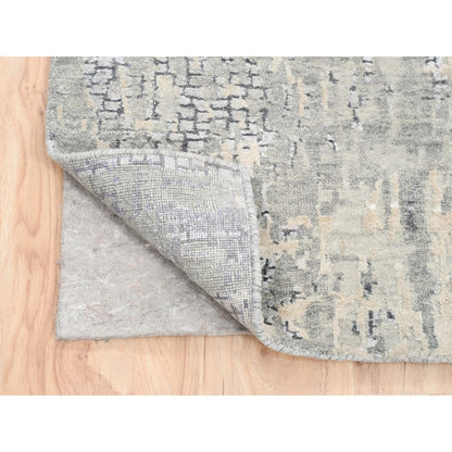 Modern and Contemporary Wool & Silk Hand Knotted Rug Grey No Border 2.6X11.8 -O062690