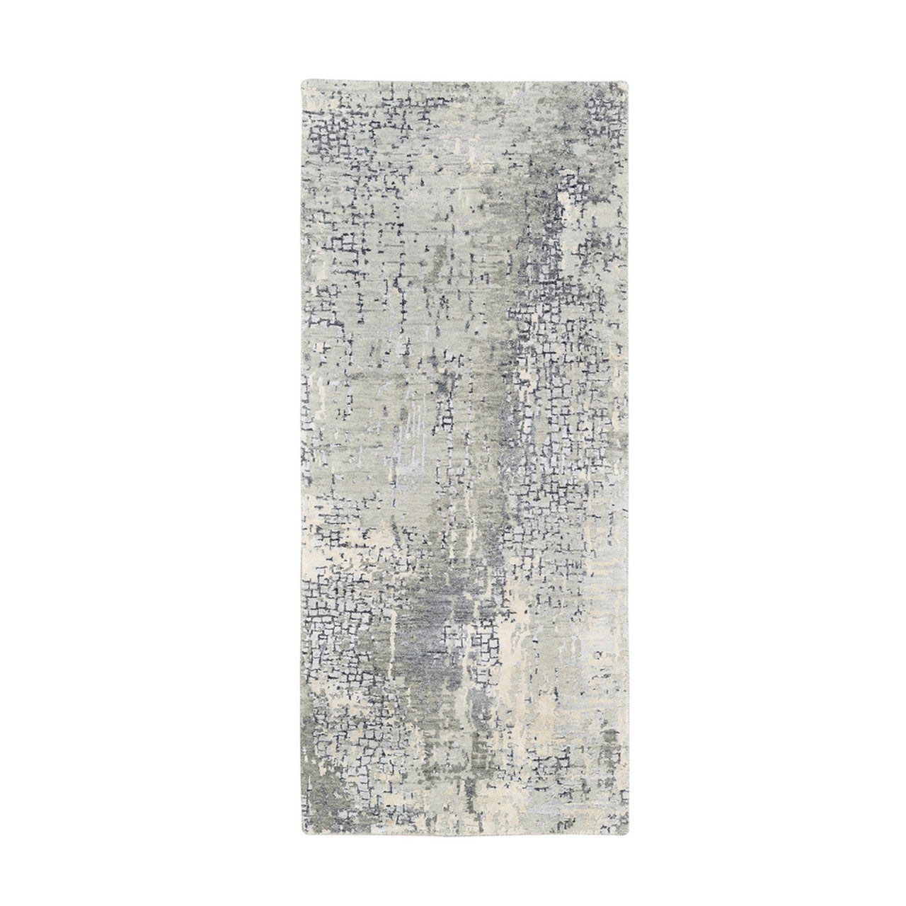 Gray 2'7" x 5'10" Modern and Contemporary Hand knotted Wool/Silk Rug - Sku: O062691