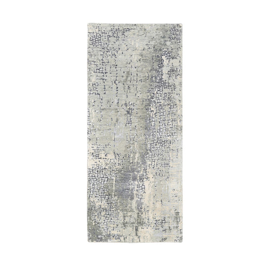 Modern and Contemporary Wool & Silk Hand Knotted Rug Grey No Border 2.7X5.10 -O062691