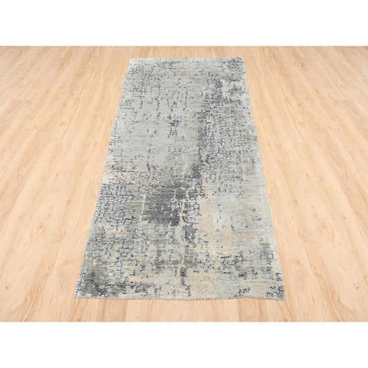 Modern and Contemporary Wool & Silk Hand Knotted Rug Grey No Border 2.7X5.10 -O062691