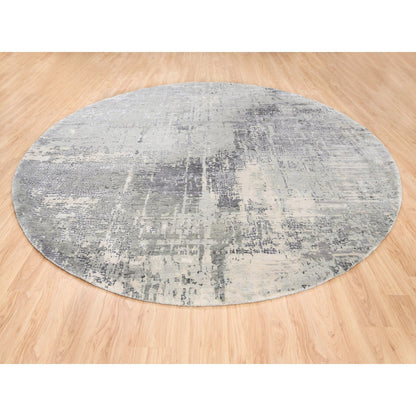 Modern and Contemporary Wool & Silk Hand Knotted Rug Grey No Border 11.9X11.9 -O062693
