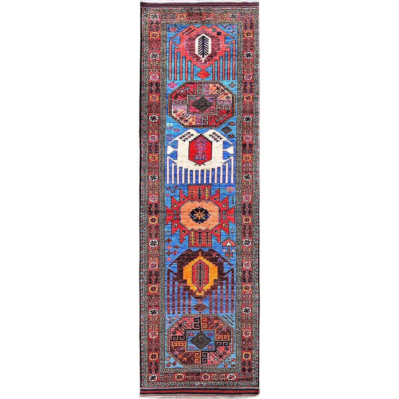 Kazak Wool Hand Knotted Rug Blue 3.1x9.7 -O0626