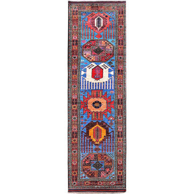 Kazak Wool Hand Knotted Rug Blue 3.1x9.7 -O0626