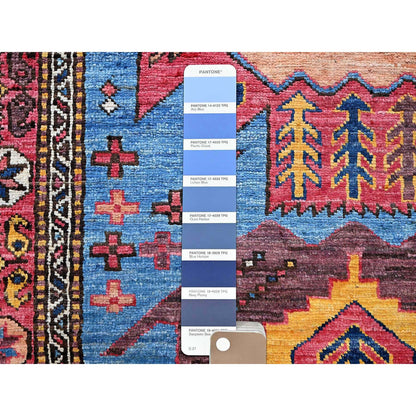 Kazak Wool Hand Knotted Rug Blue 3.1x9.7 -O0626