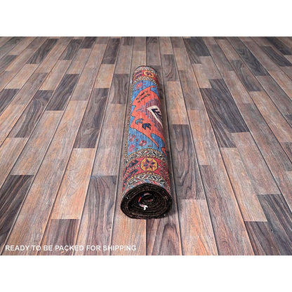 Kazak Wool Hand Knotted Rug Blue 3.1x9.7 -O0626