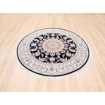 Fine Oriental Wool Hand Knotted Rug Blue Ivory 6.0X6.0 -O062771