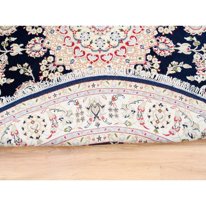 Fine Oriental Wool Hand Knotted Rug Blue Ivory 6.0X6.0 -O062771