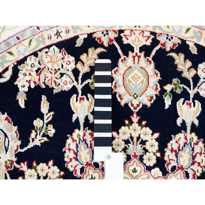 Fine Oriental Wool Hand Knotted Rug Blue Ivory 6.0X6.0 -O062771
