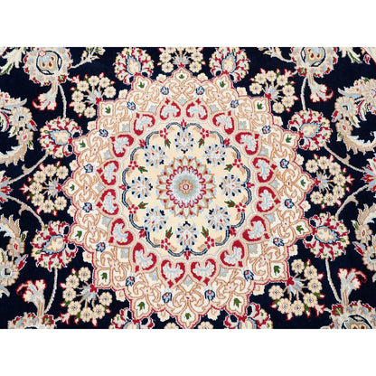 Fine Oriental Wool Hand Knotted Rug Blue Ivory 6.0X6.0 -O062771