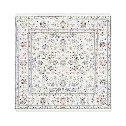 Fine Oriental Wool Hand Knotted Rug Ivory Marshmallow 5.2X5.2 -O062779